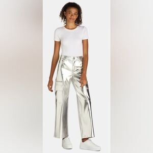 Silver Metallic Wide-Leg Pants
